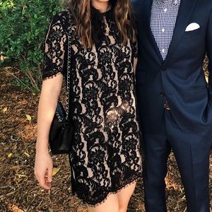 Black lace dress with nude slip